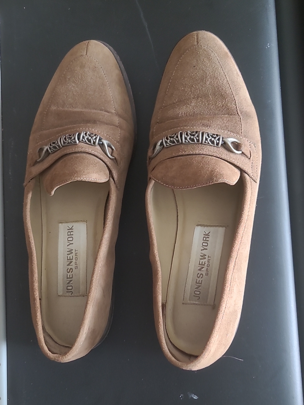 Jones New York Brown Suede Slip-On Loafers with Decorative Bit
